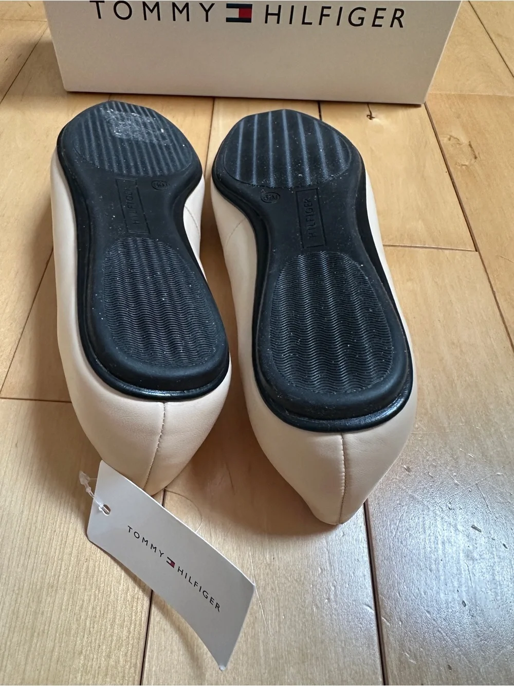Tommy Hilfiger Beige and Black Cap-Toe Ballet Flats